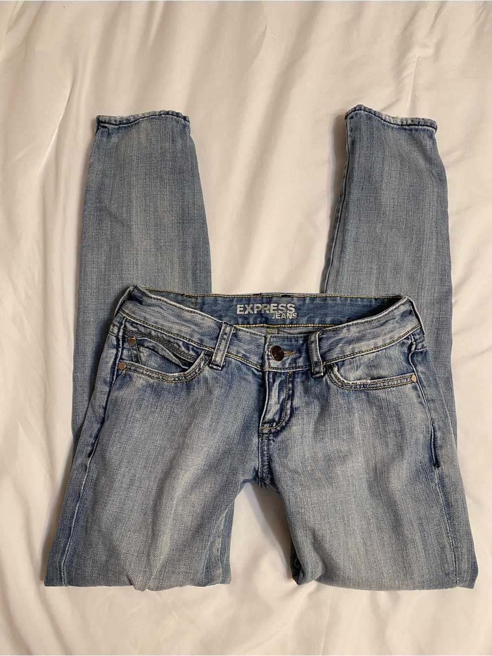 Express Light Blue Low Rise Women's Jeans - Slim Fit Y2K